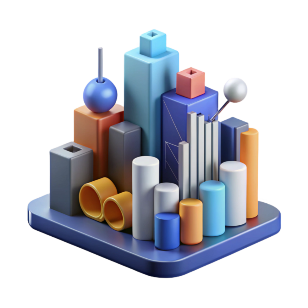 Abstract 3D Geometric Shapes Colorful Cylinders, Cubes, and Bars png
