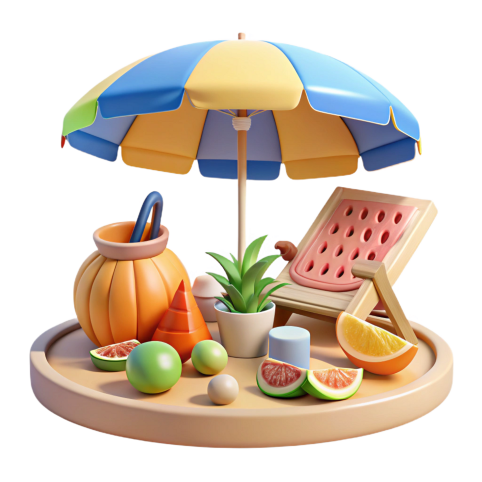 Summer Beach Scene Relaxing 3D Render png