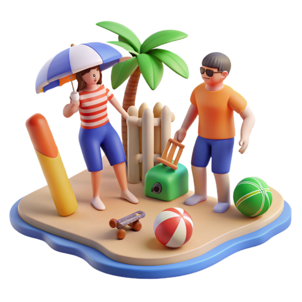 Summer Beach Fun 3D Render of Tropical Vacation png