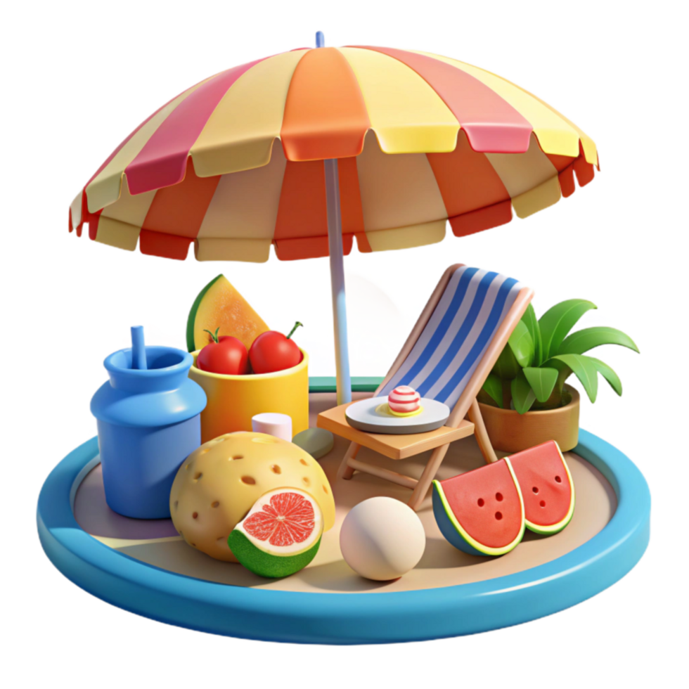 Summer Beach Scene Relaxation, Fruit, and Fun png