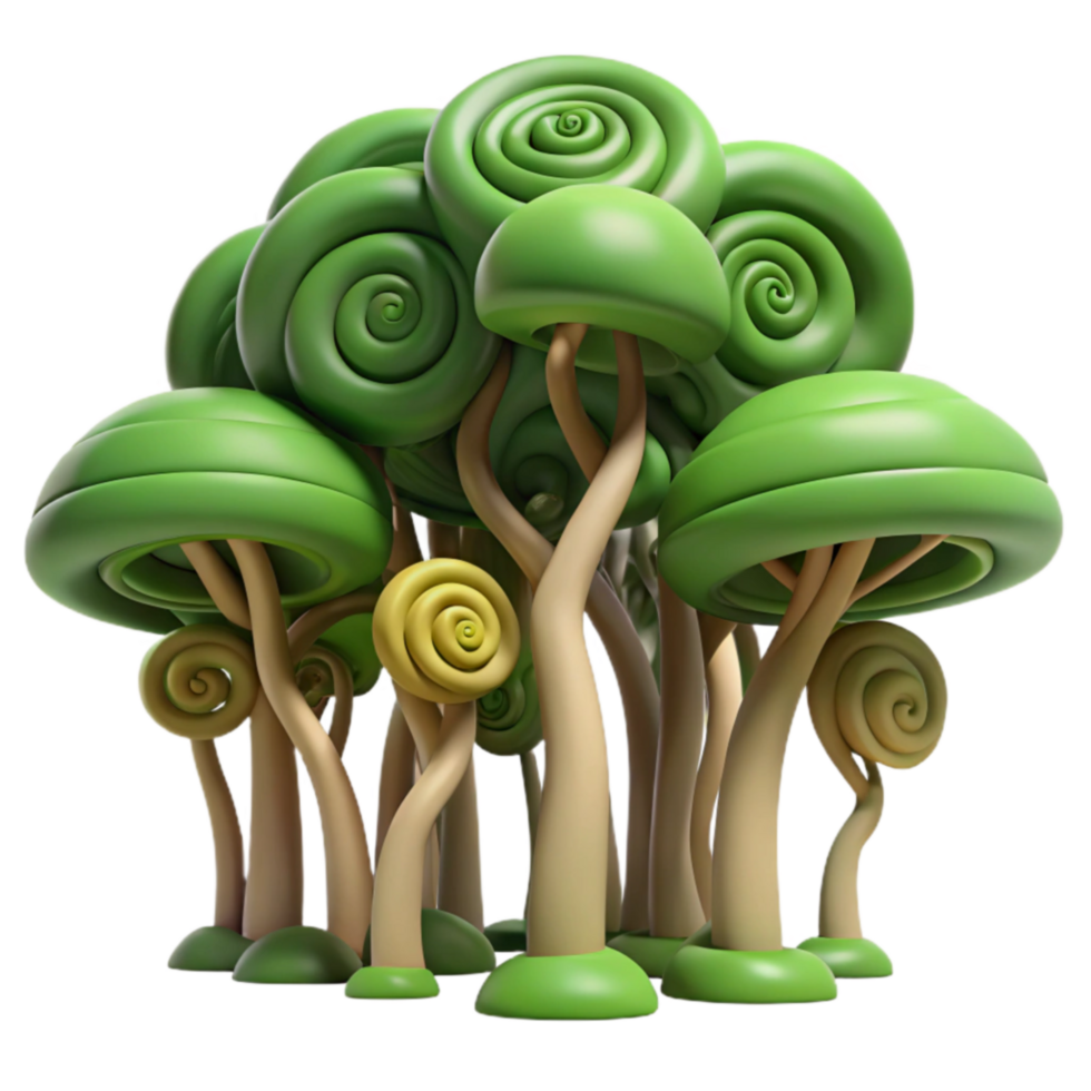 Whimsical Spiral Tree Forest A 3D Render png