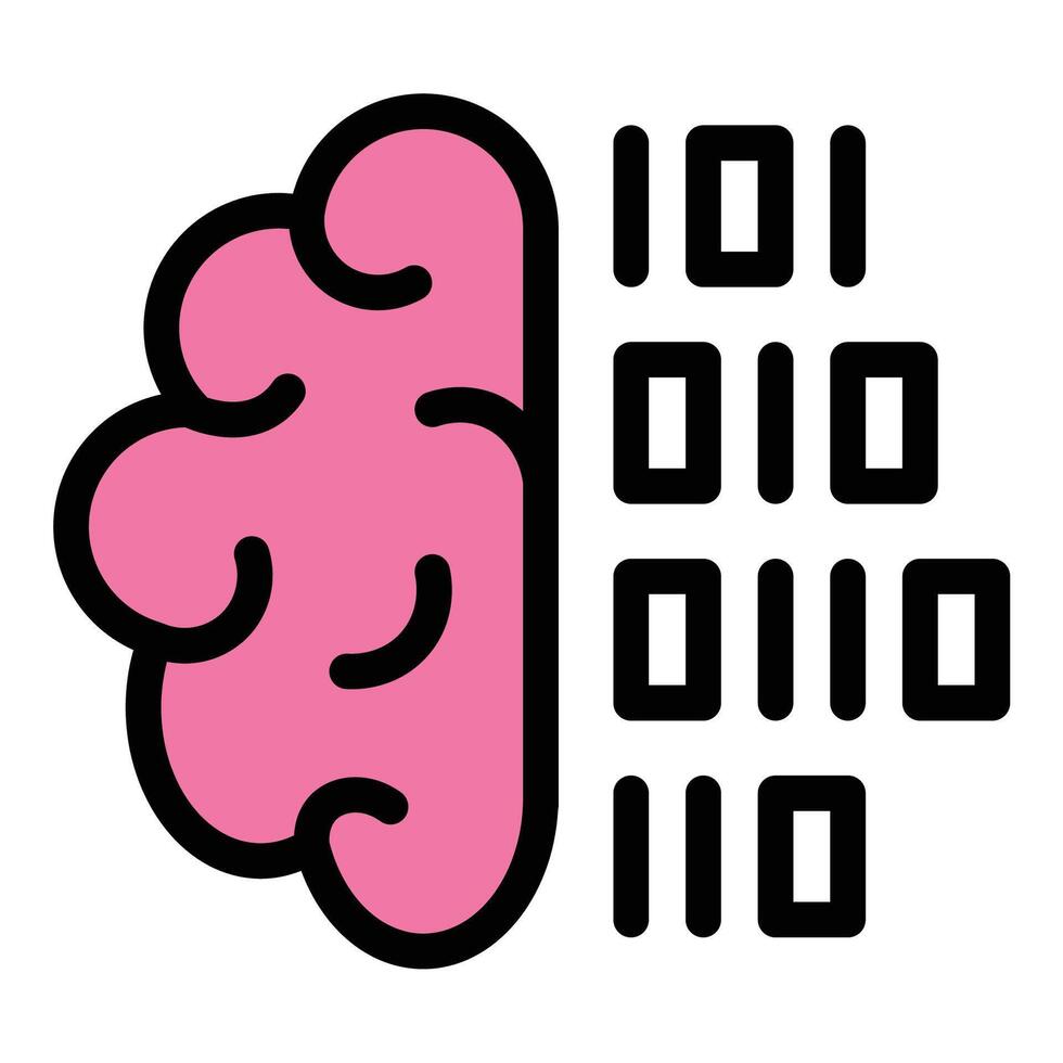 Brain Code Binary Icon AI and Data Processing in Flat Line Color Style vector