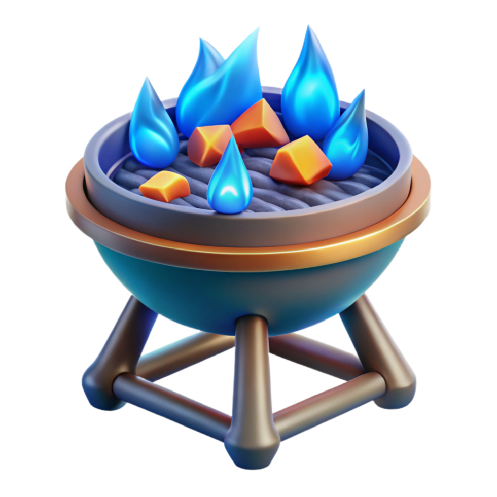 3D Render Ember Grill with Blue Flames png