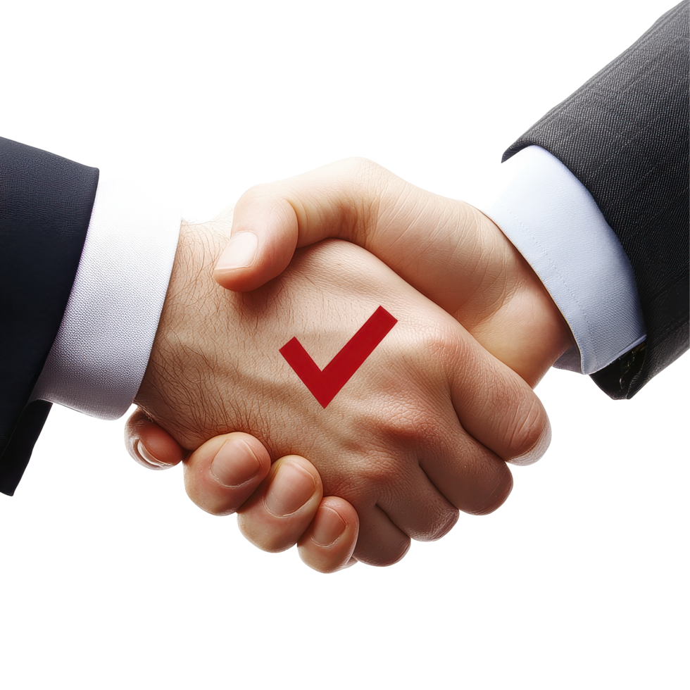 Successful business handshake signifying agreement and collaboration with a check mark on a Transparent background, background a handshake with a check mark transparent png