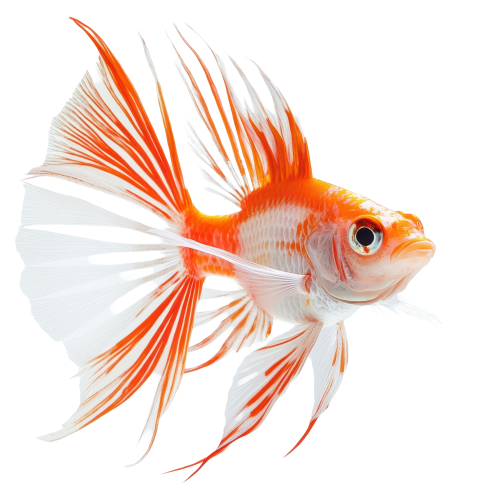 Vibrant siam fish with striking orange and white fins in a clean Transparent background, siam fish with orange and white fins, background png