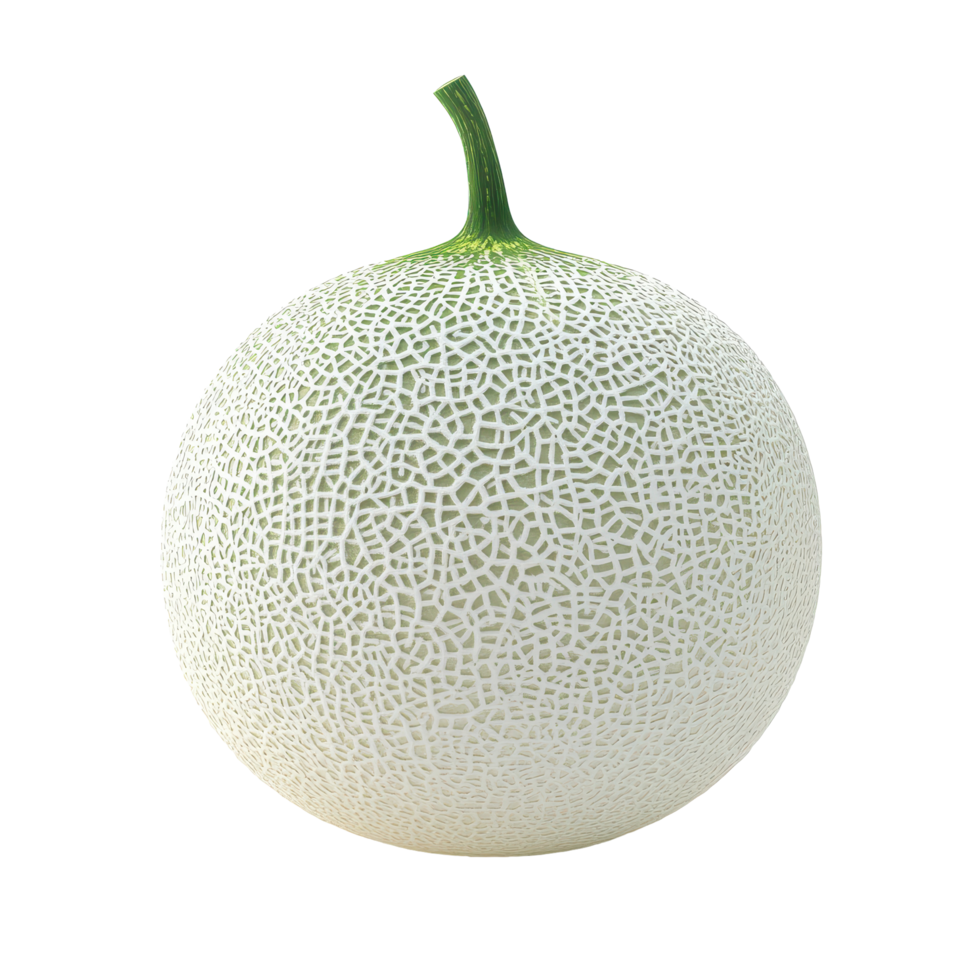White cantaloupe melon on Transparent background showcasing unique texture and design, white cantaloupe melonisolated on background png