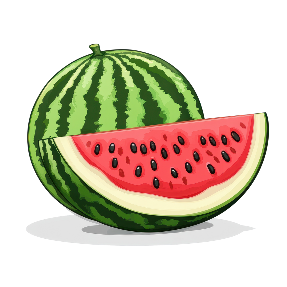Freshly sliced watermelon isolated on Transparent background showcasing bright red flesh and green rind, watermelonisolated on background png