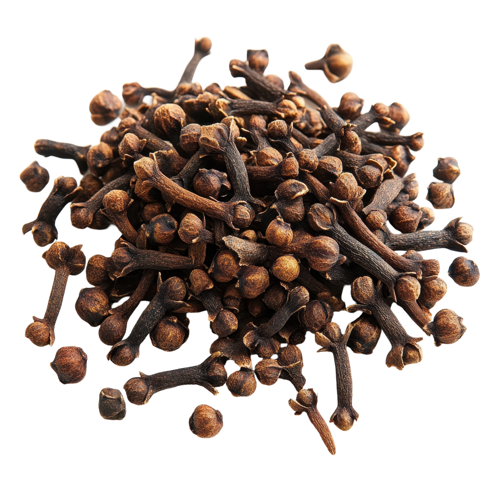 Isolated spice cloves showcasing their rich color and unique shape on a clean Transparent background, Spice clovesisolated on background png