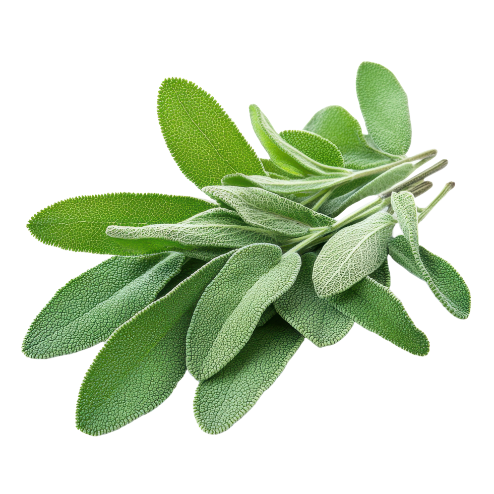 Fresh sage leaves displayed on a Transparent background for culinary and aromatic uses, Sage leaves isolated on background png