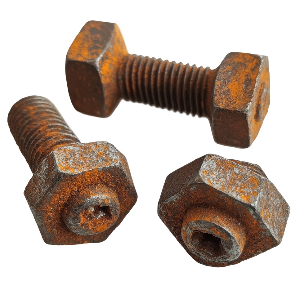 Exploring the beauty of rusty hex bolts and their unique weathering patterns, Rusty Hex Bolts A Study in Material Weathering, Transparent background png