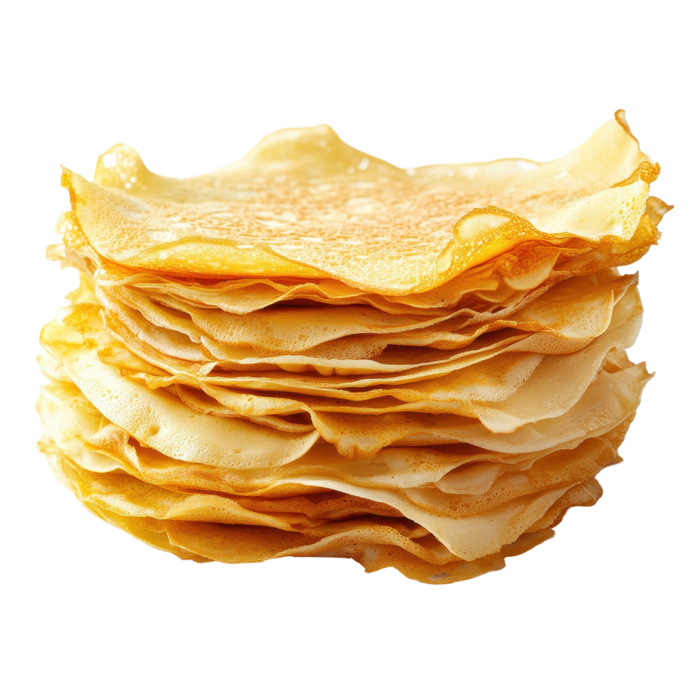 Delicate stack of thin crepes arranged on a Transparent background for culinary display, Stack thin crepes isolated on png