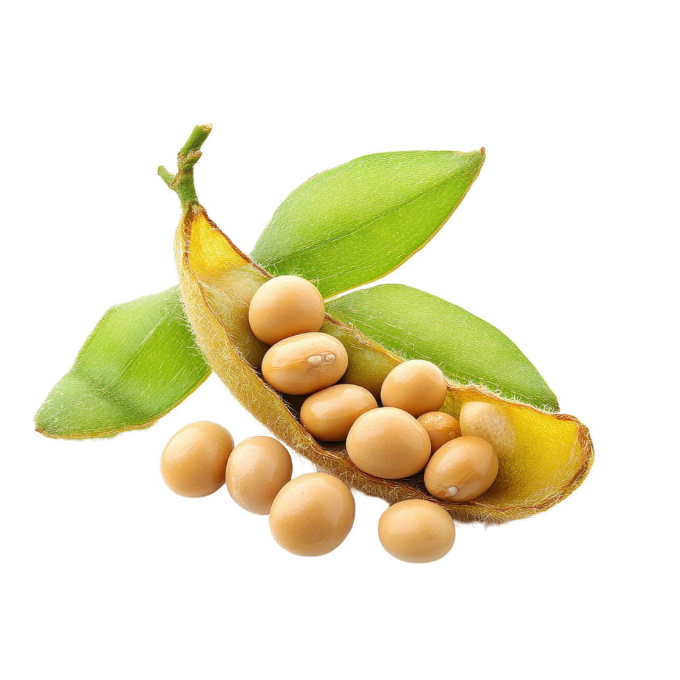 Soy bean plant with fresh green leaves and golden beans on Transparent background displaying natural beauty, soy bean isolated on background png