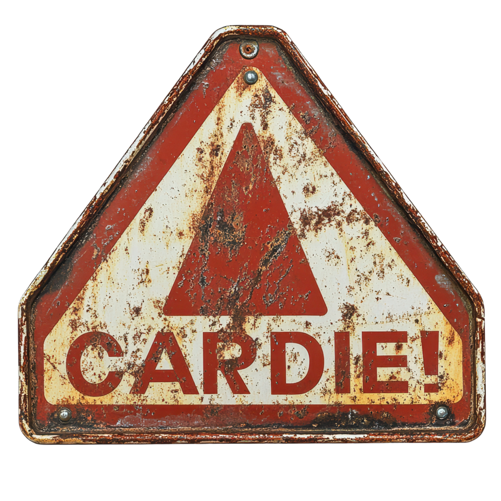 Warning sign with rusty red caution symbol on a Transparent background used for alerting pedestrians in urban areas, Rusty Red Caution Sign, background png