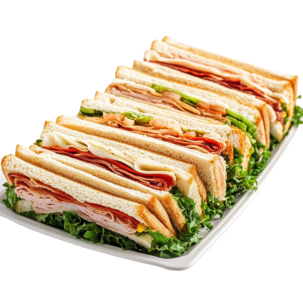 Delicious sandwich catering platter featuring fresh ingredients on a Transparent background, Sandwich Catering Platter, background png