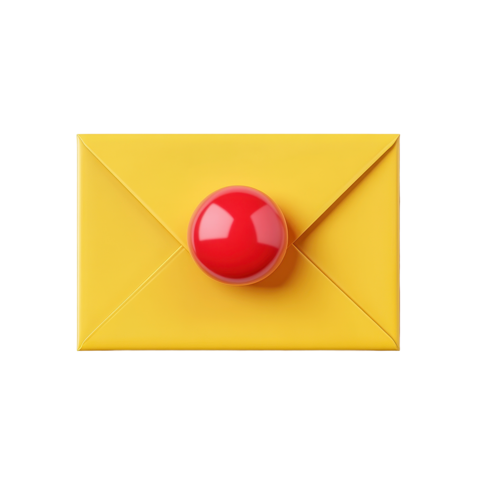 Bright yellow envelope with red bubble on a clean Transparent background, background a yellow envelope with a red bubble icon,isolated on background png