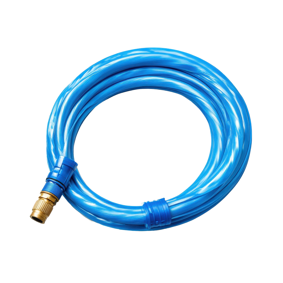 Bright blue water hose coiled on a Transparent background for gardening and outdoor use, Water hose isolated on png