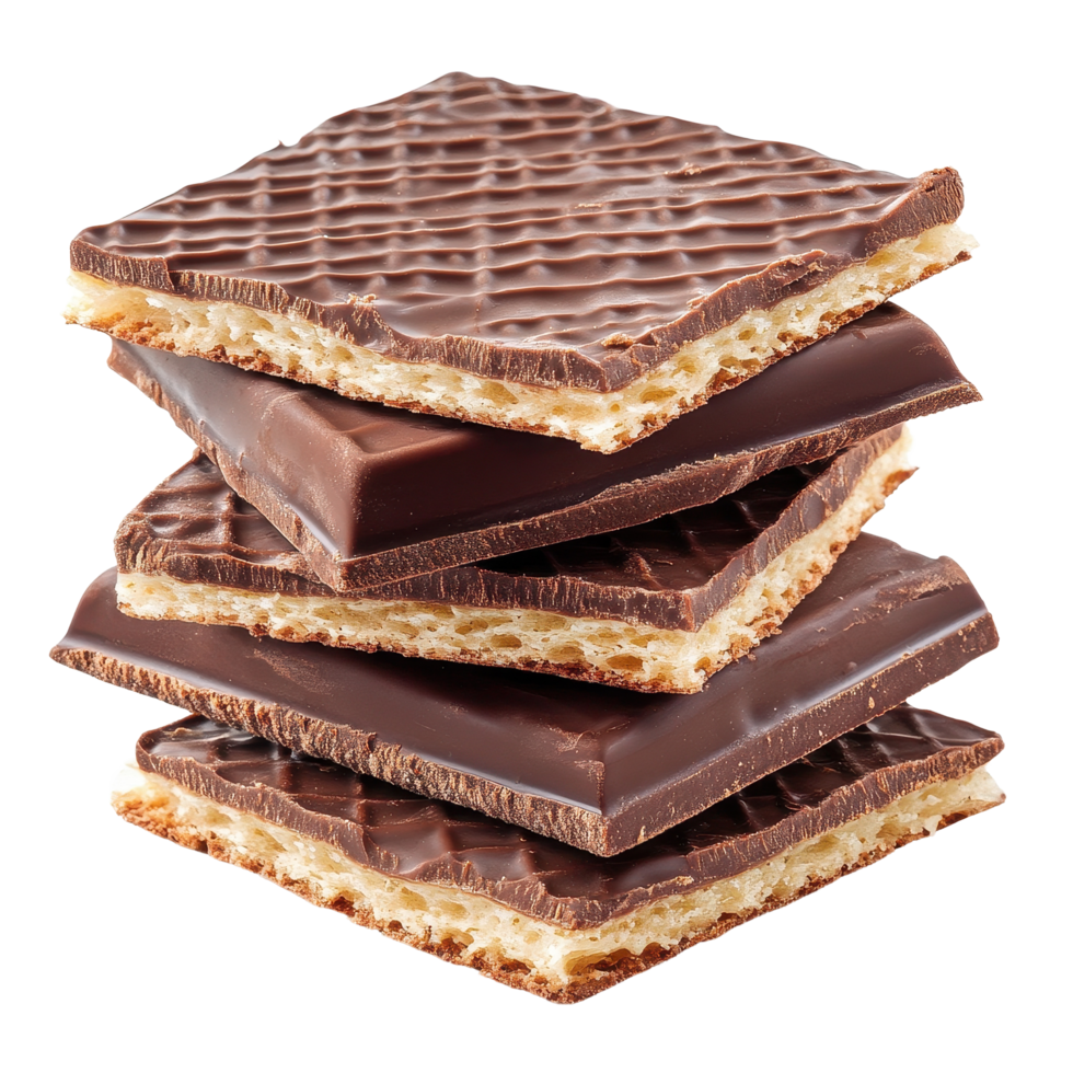 Chocolate-coated wafers stacked neatly on a Transparent background showcasing delightful texture and flavor, wafers in chocolateisolated on background png