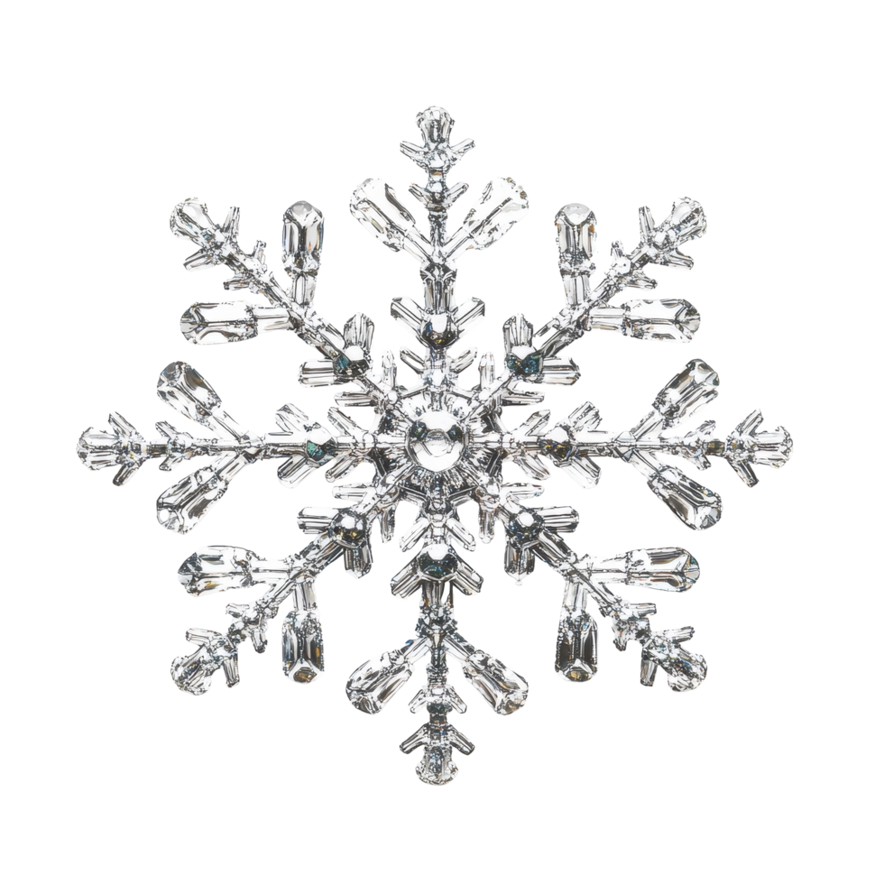 Intricate snowflake design isolated on bright Transparent background showcasing unique crystal structure, Snowflake isolated on png