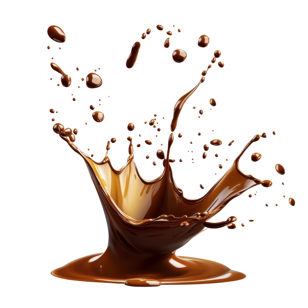 Brown chocolate or hot coffee splash creating a dynamic pattern on a Transparent background, Splash brown chocolate or hot coffee isolated on png