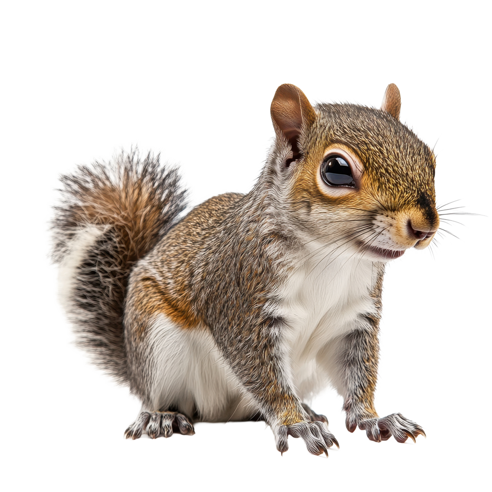 Squirrel standing on Transparent background with a playful expression and bushy tail, Squirrel on isolated on png