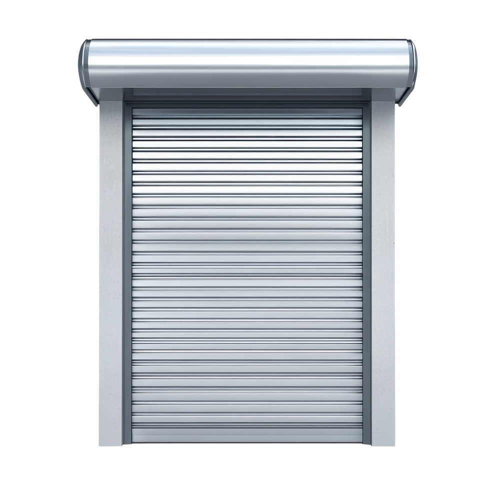 Stainless steel roll-up door showcasing modern design suitable for commercial and industrial applications, Stainless Steel Roll-Up Door isolated on Transparent background, background png