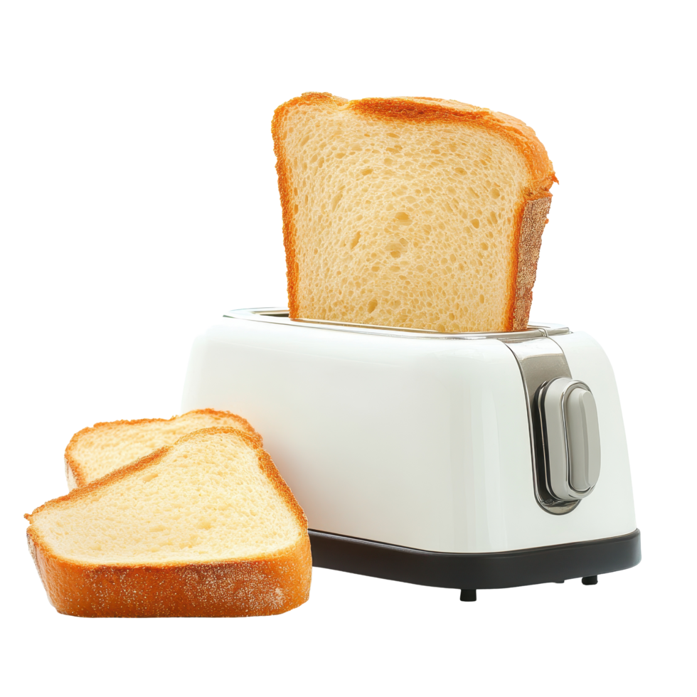 Toasting bread in a modern toaster against a clean Transparent background creates a bright kitchen vibe, toaster and bread, background png
