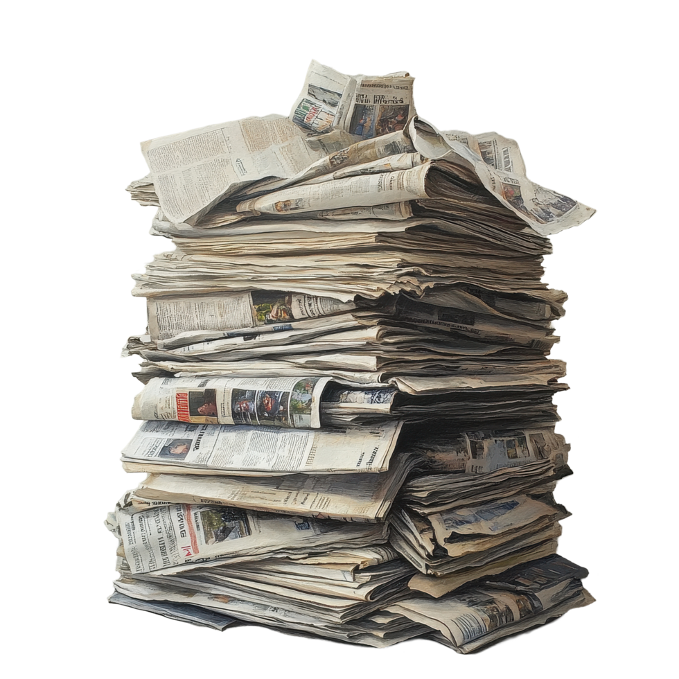 Stack of newspapers creating a dense arrangement in an indoor setting with neutral colors, Stack Newspapers png