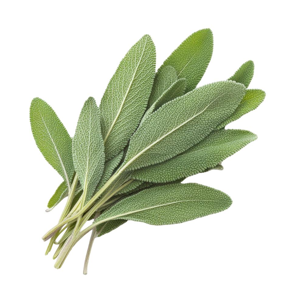 Fresh sage leaves gathered on a Transparent background for culinary and aromatic presentation, Sage leavesisolated on background png