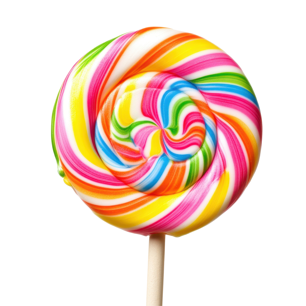 Colorful large round lollipop isolated on a Transparent background showcasing vibrant swirls and patterns, round colorful large lollipopisolated on backgroundbackground png