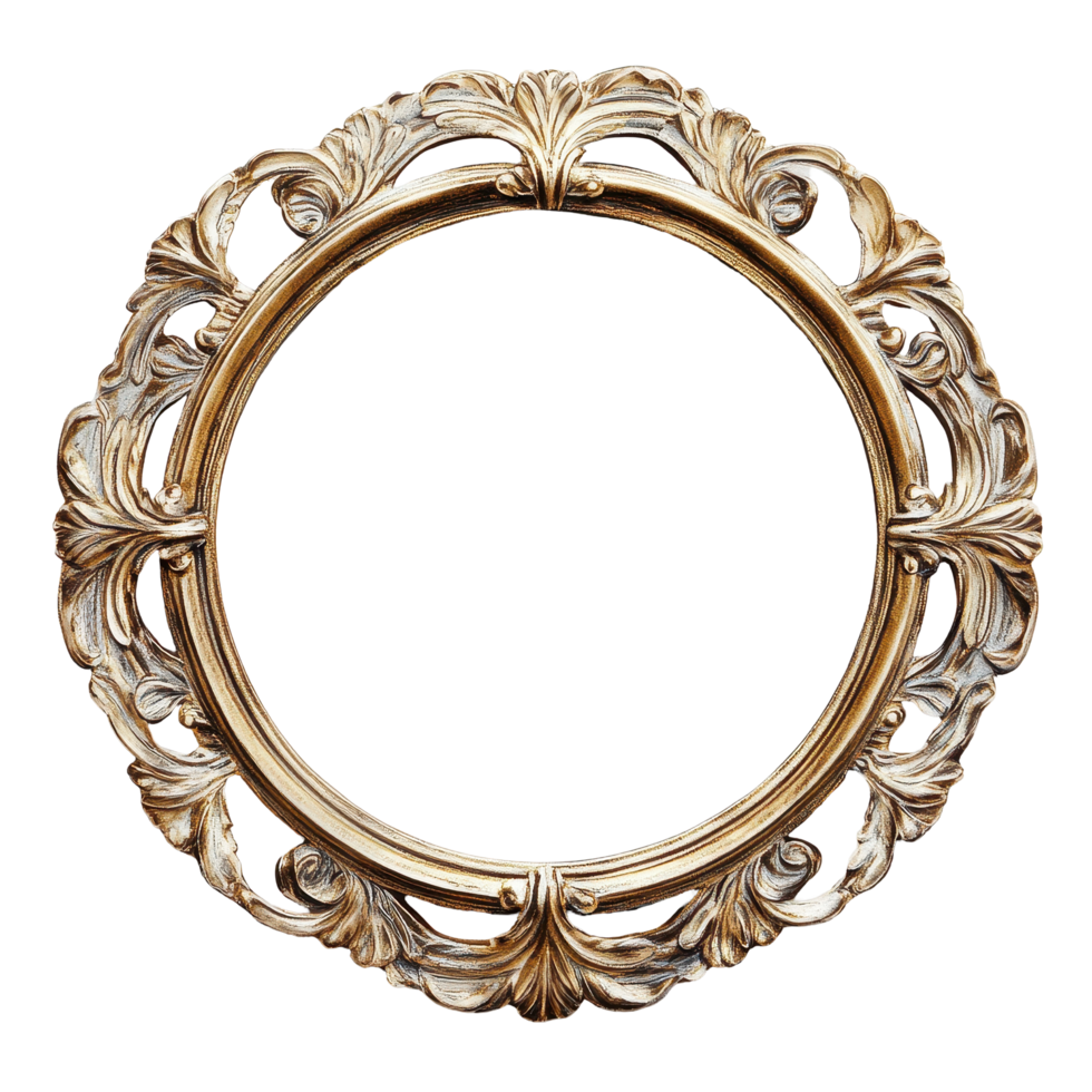 Vintage round picture frame with intricate detailing on a Transparent background emphasizing its elegant design, round vintage picture frame isolated on png