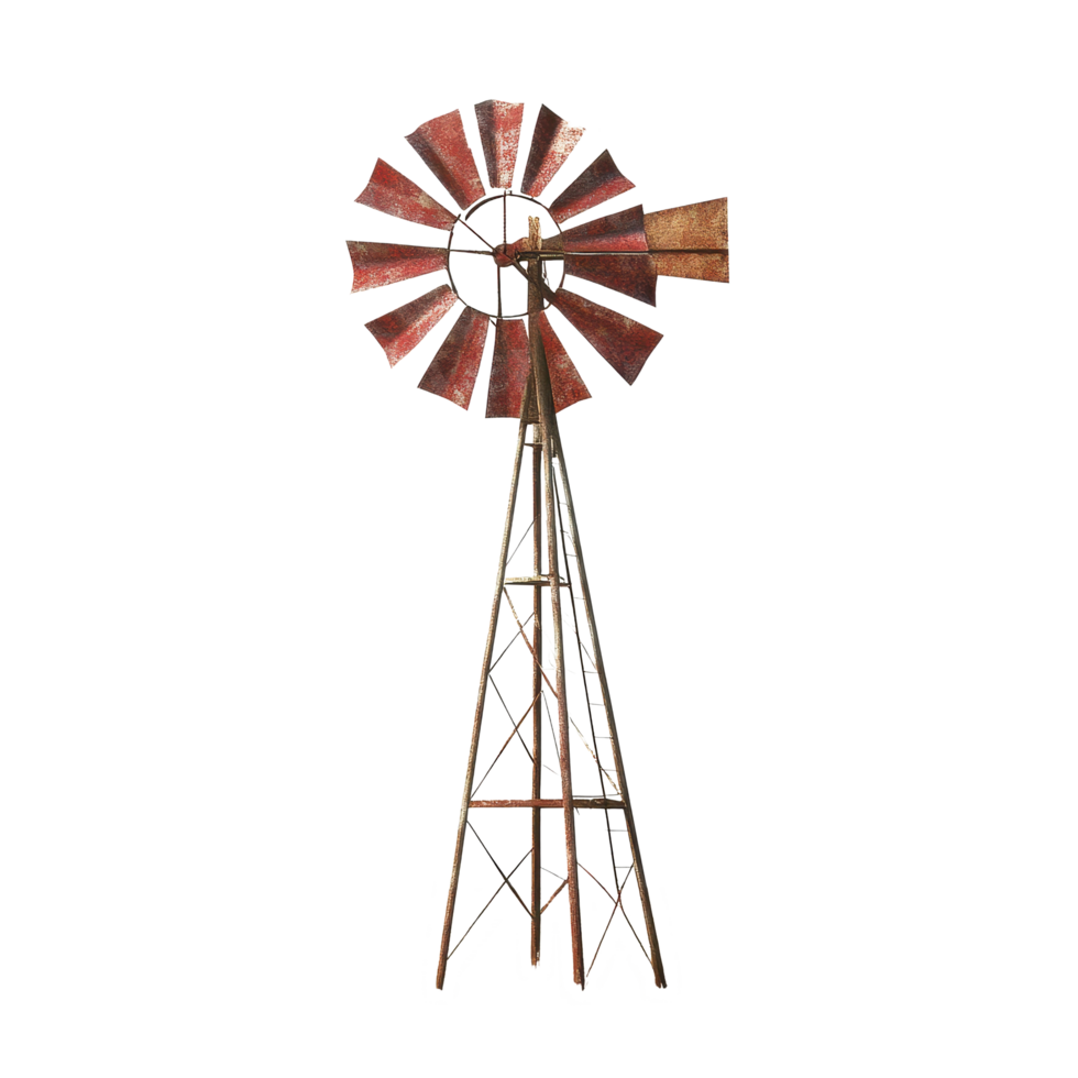 Rustic windmill stands tall against a vast desert sky under a soft white backdrop, Rustic Windmill Against a Desert Sky, Transparent background png