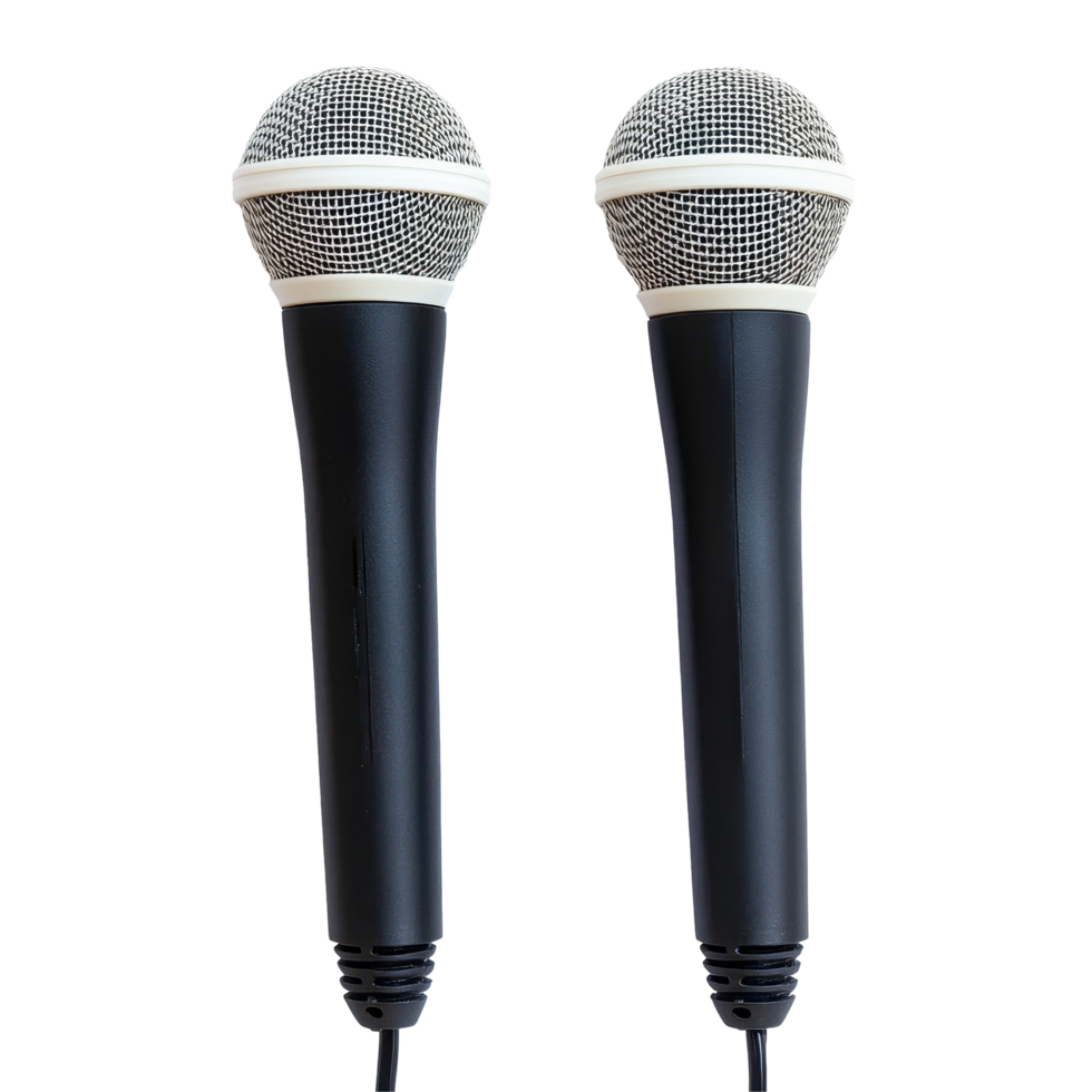 Black and white microphones isolated on a plain background for music and broadcasting purposes, white and black microphones on isolatedisolated on Transparent background png