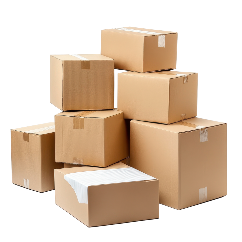Stacked cardboard boxes arranged neatly on a Transparent background for storage or shipping purposes, Stack cardboard boxes isolated on png