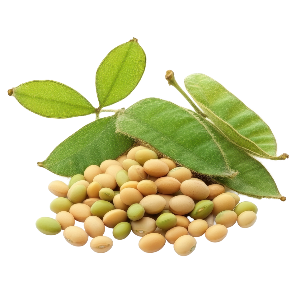 Soybean seeds and leaves isolated on a Transparent background highlighting their natural beauty and agricultural significance, Soy beans seeds isolated on background png