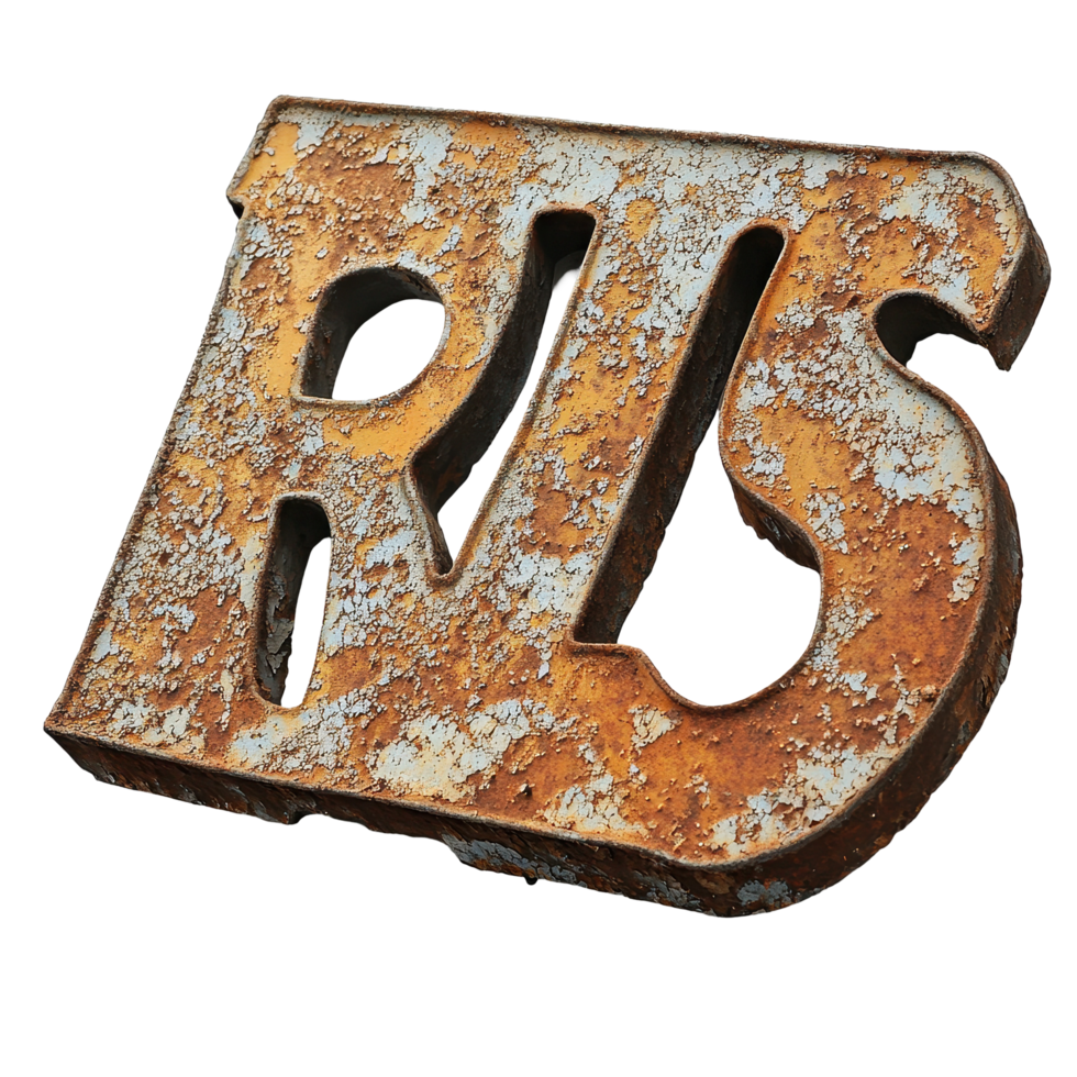 Rusty sign displaying the word rust on a clean Transparent background adds a vintage touch, rusty sign that says rust cast on a png