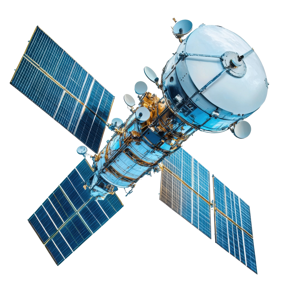 Exploration of space through advanced orbital satellite technology for communication systems, Space orbital satellite, aerospace and communications concept Transparent background png