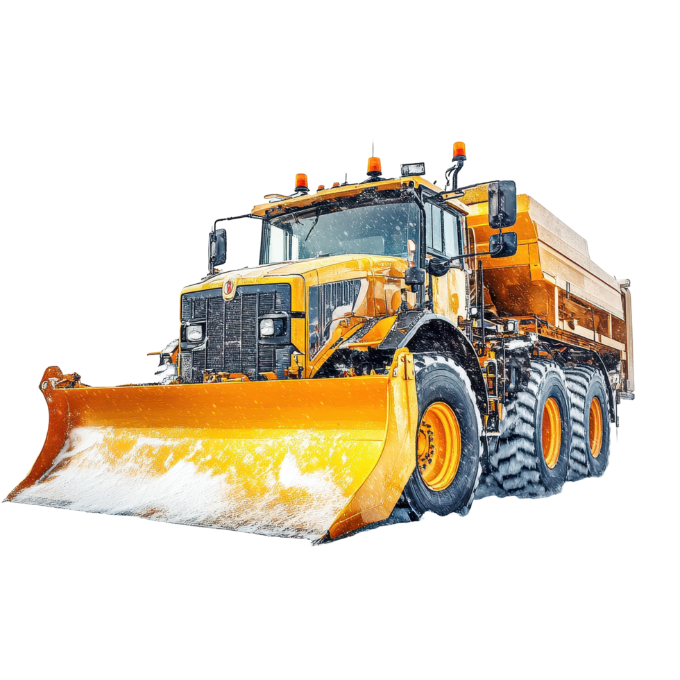 Snowplow clearing snow on a winter day against a white backdrop, Snowplow on Transparent background, background png