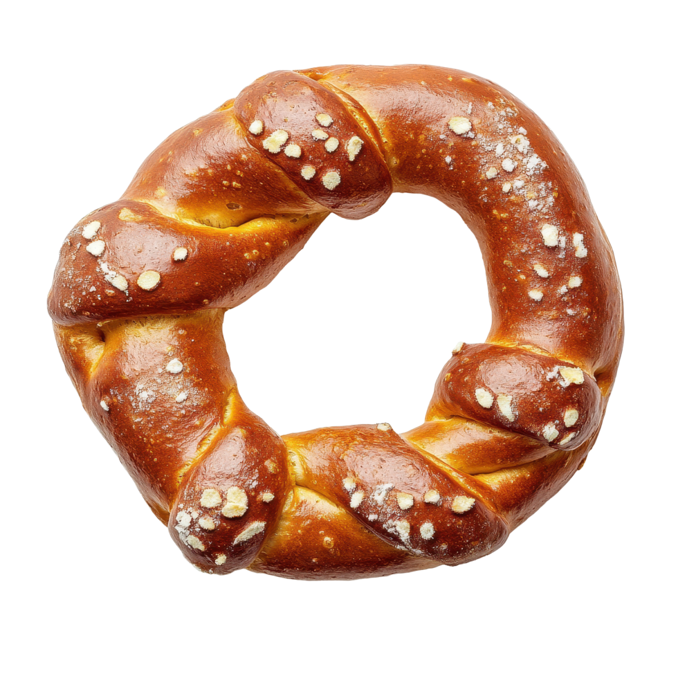 Soft pretzel snack isolated with a clean Transparent background highlighting its golden brown texture and shape, Soft pretzel isolated on png