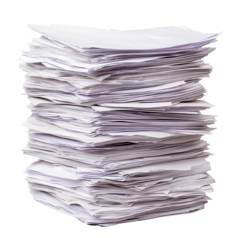 Stacked paper sheets on a Transparent background with layered textures and colors, Stack papers isolated on png