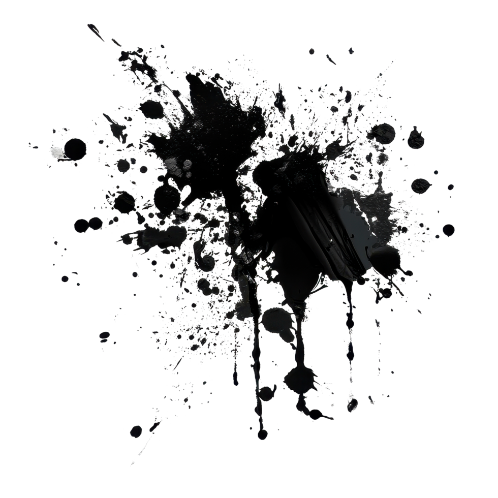 Black ink stain pattern on a white surface creates a striking visual contrast and artistic expression, stain on Transparent background, background png