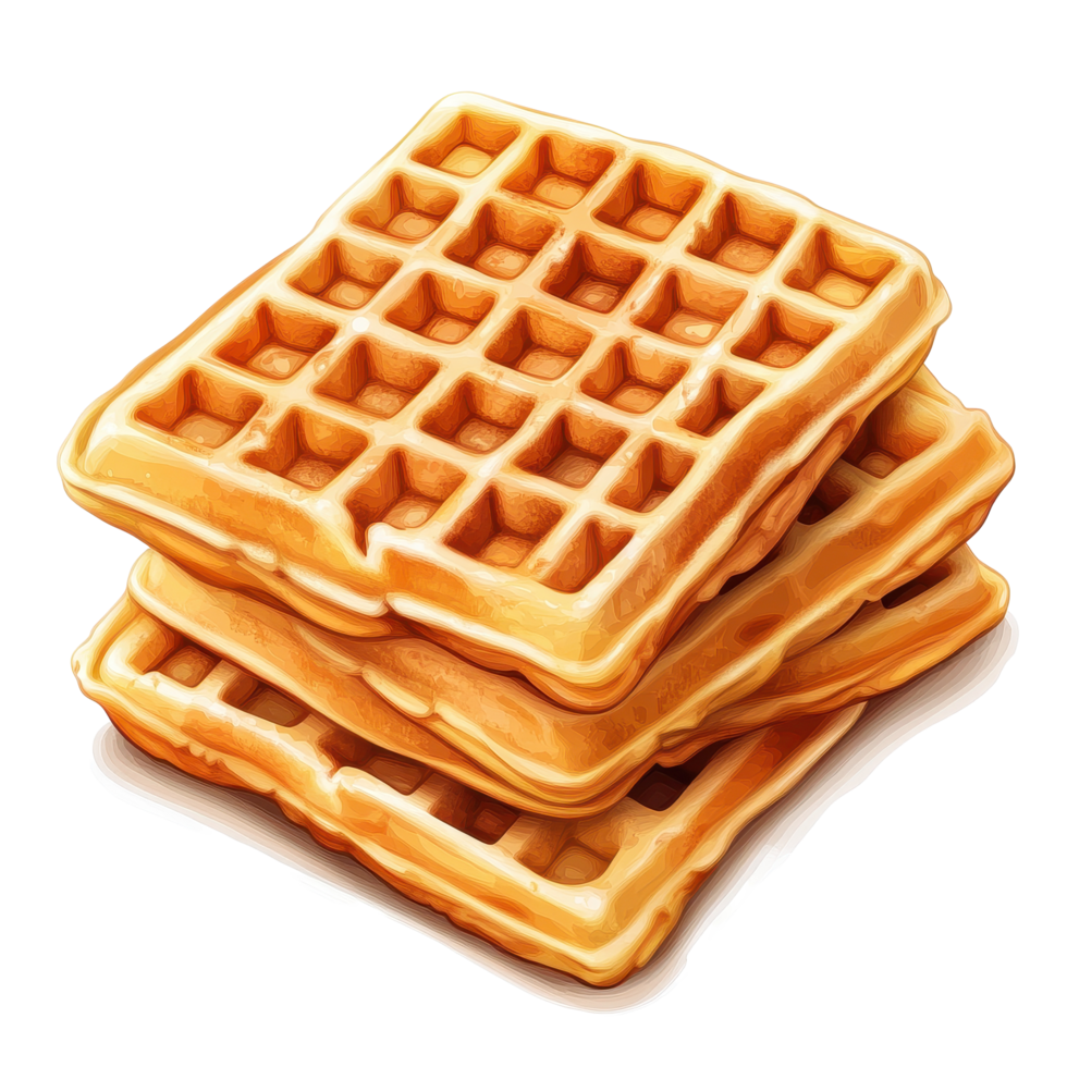 Stack of golden brown waffles served on a clear background, Waffles isolated on trransparent png