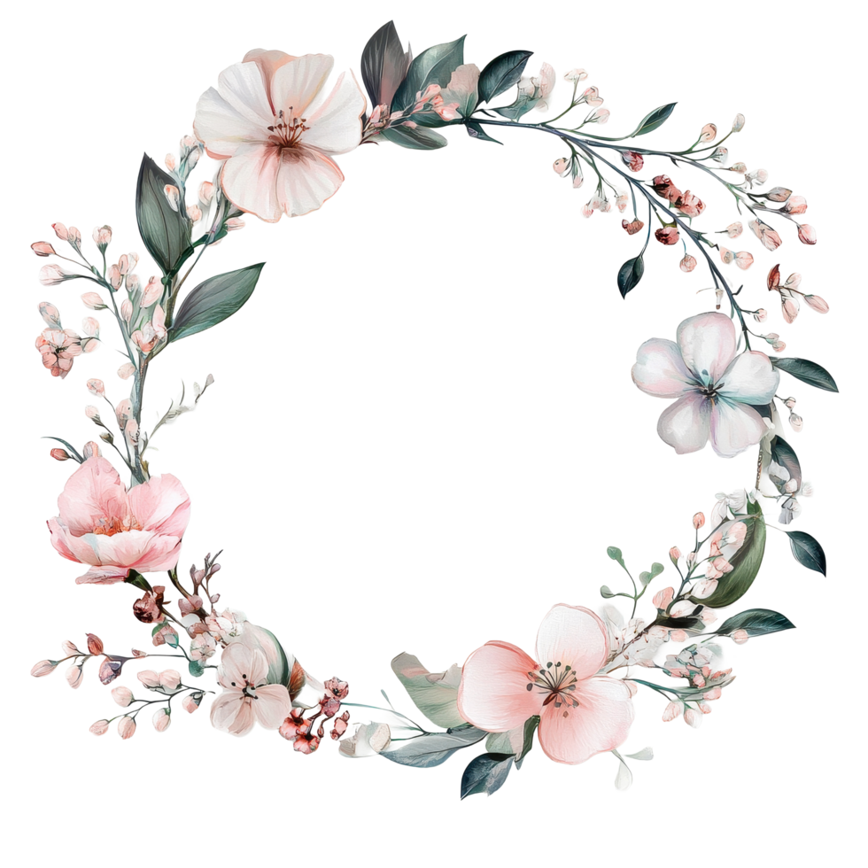Delicate floral wedding circle frame in soft colors for romantic occasions, wedding circle frame, delicate colors, offering a romantic and stylish backdrop. isolated, Transparent background png