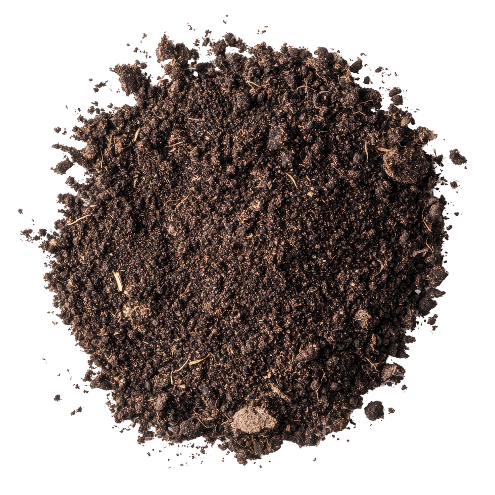 Soil texture background showcases rich brown earth particles on a white surface, Soil texture background on white png