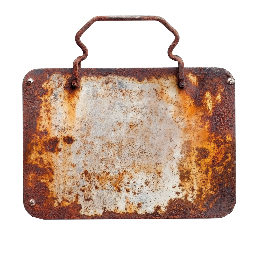 Rusty vintage empty metal sign with handle isolated on Transparent background, Rusty vintage empty metal sign isolated on png