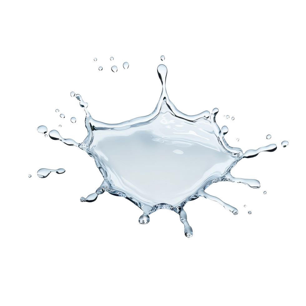 Droplets create a beautiful water puddle splash isolated on a Transparent background, Water spill puddle and droplets isolated on png