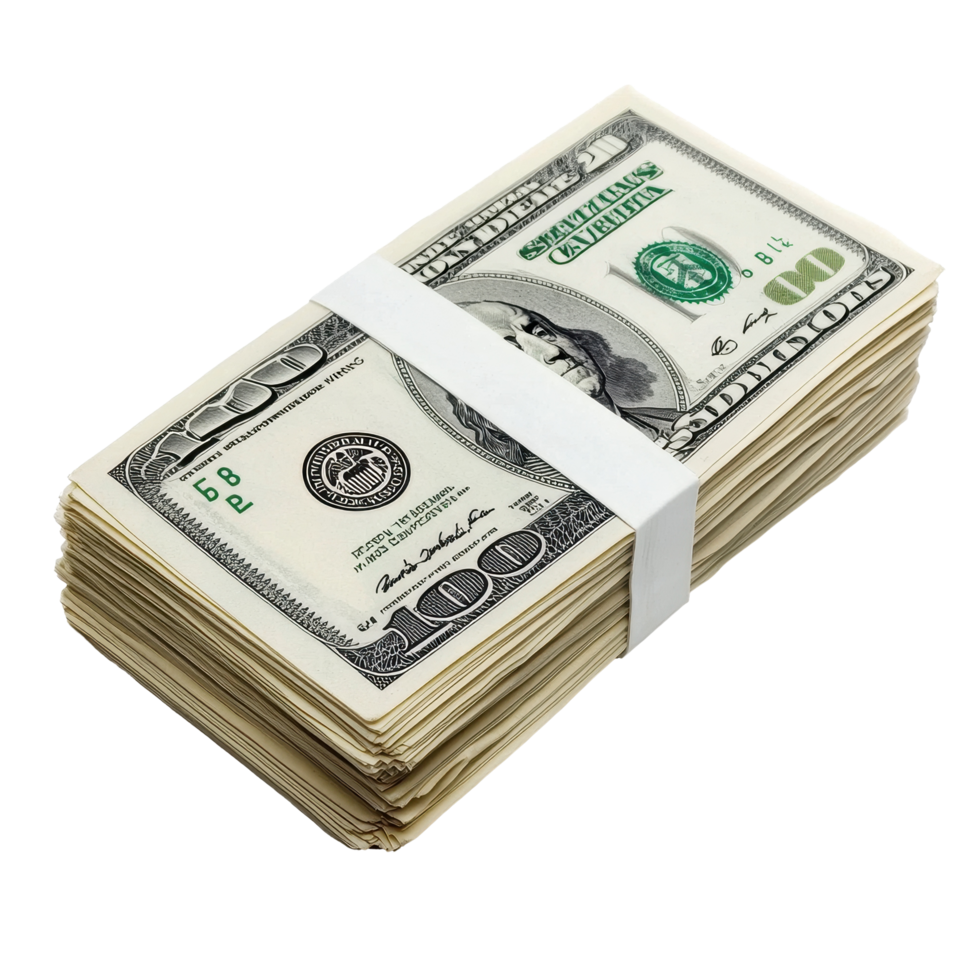Stack of dollar banknotes isolated on Transparent background showcasing financial abundance and wealth, Stack dollar banknotes isolated on png