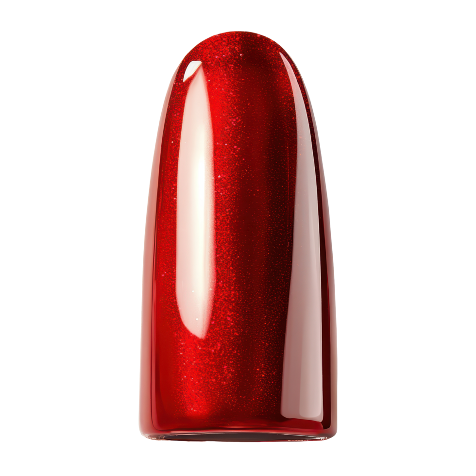 Sensual red nail polish with a large shiny nail head showcased against a clean background, Sensual Red Nail Polish with Large Shiny Nail Head, Transparent background png