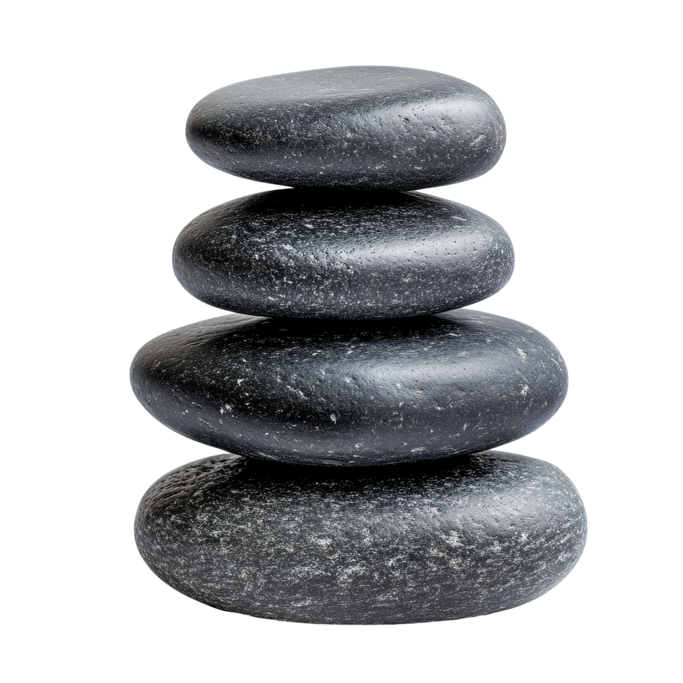 Stacked zen stones in graduated sizes arranged harmoniously on a clean Transparent background, Stacked Zen Stones in Graduated Sizes Isolated png