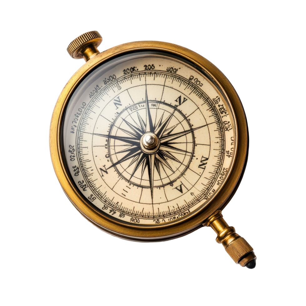 Vintage brass compass with magnifying glass for navigation and exploration, Vintage Brass Compass With Magnifying Glass for Navigation and Exploration, Transparent background png
