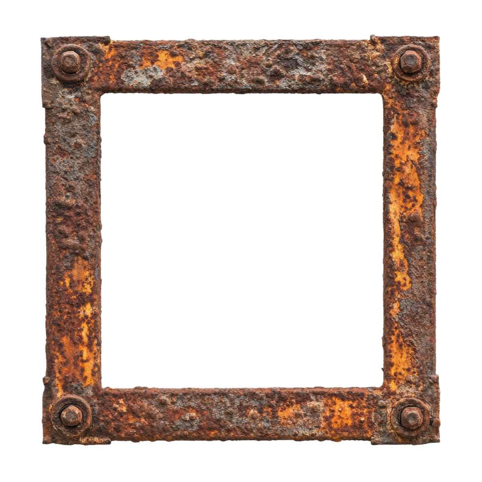 Vintage rusty metal frame isolated on a Transparent background perfect for creative displays or art projects, Vintage rusty metal frame isolated on png